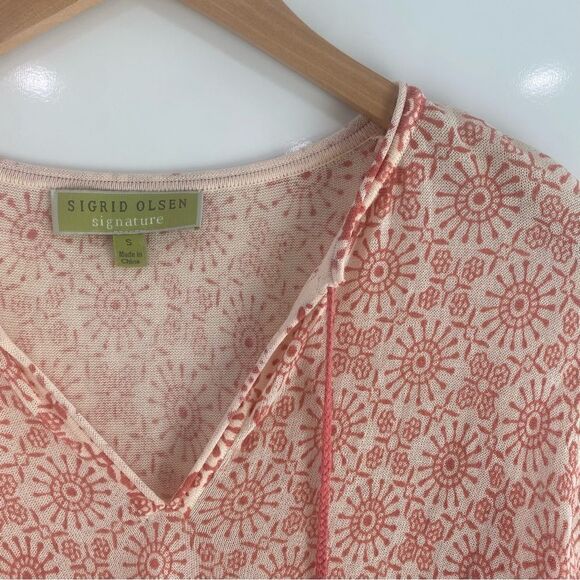 Sigrid Olsen boho pattern salmon 3/4 sleeve light weight top small - Picture 3 of 5